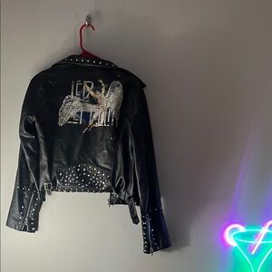 Wilsons Leather Black Studded Jacket with Graphic